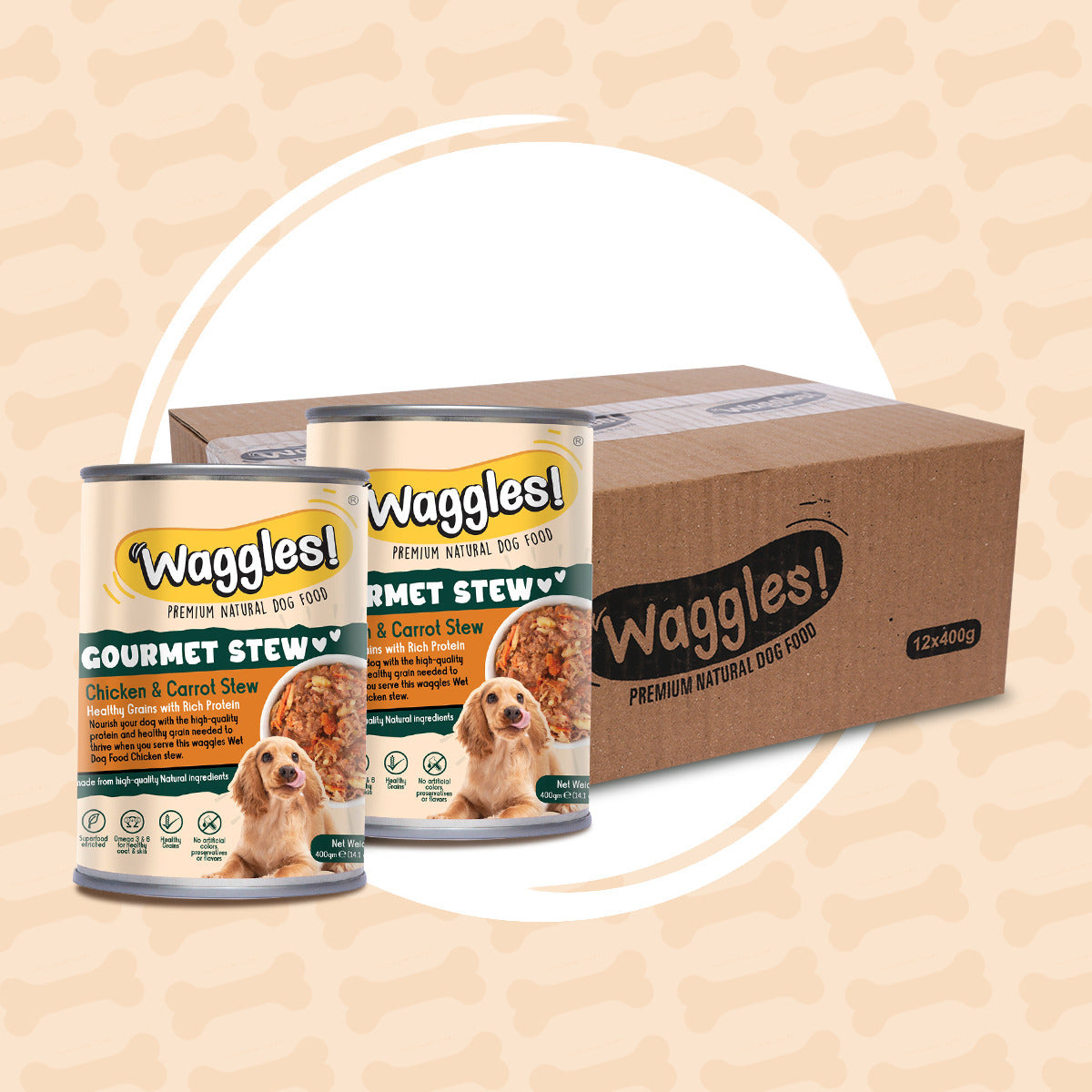 Waggels Dog Food Tin Chicken & Carrot Gourmet Stew Waggels Dog Food Tin Chicken & Carrot Gourmet Stew